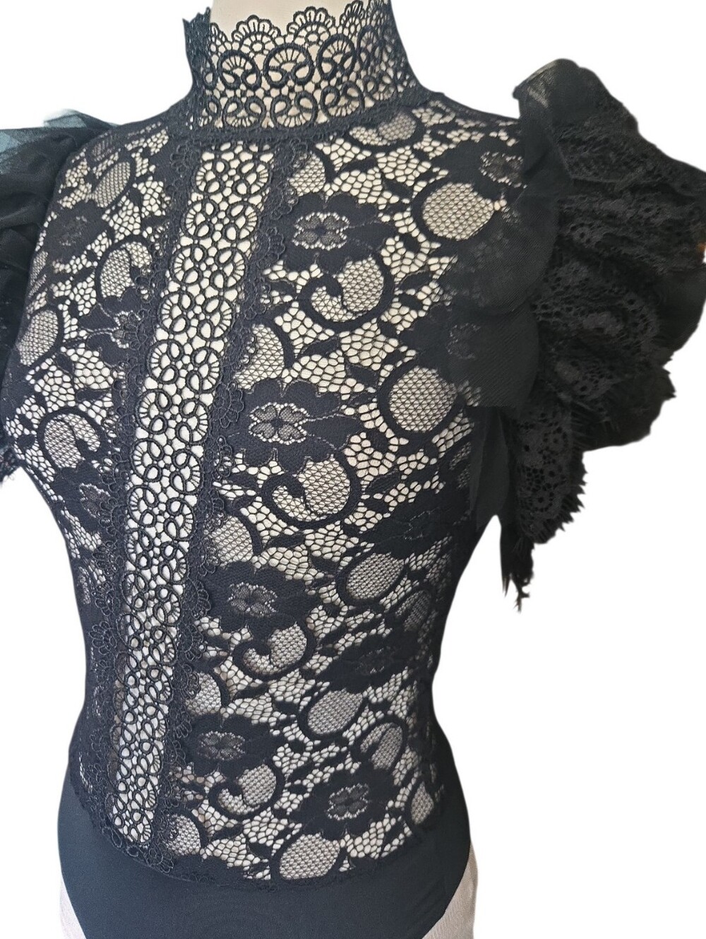 Ruffle Some Feathers Bodysuit Black - M